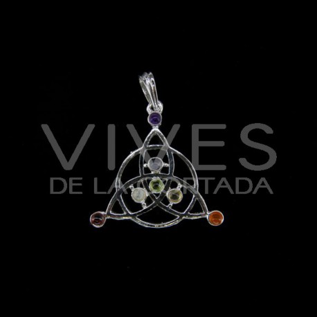 Pendentif Trisqueta celtique avec minéraux de chakra - Plaqué argent