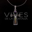 Pendant Egyptian Cross with Chakra Minerals - Silver Plated