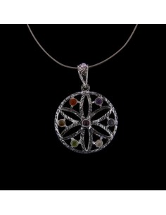 Pendentif Fleur avec minéraux de chakra - Bain d'argent