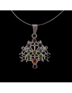 Pendentif Filigrane avec minéraux de chakra - Plaqué argent