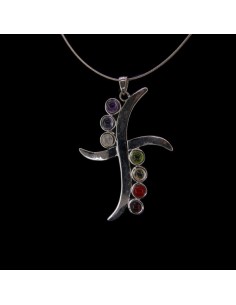 Colgante Cruz con Minerales de los Chakras - Baño de Plata