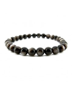 Pulseira de obsidiana banhada a prata 6mm