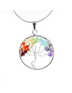 Colgante árbol de la vida chakras bañado de plata