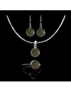 Conjunto de círculos de labradorite facetada em prata de lei 925 (modelo B)