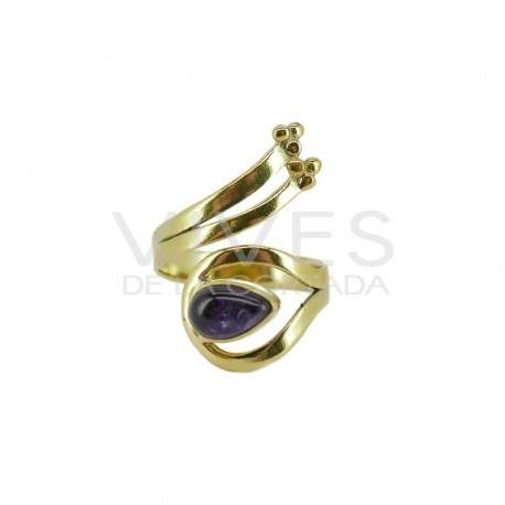 Anillo de Bronce con Mineral Aleatorio -27-