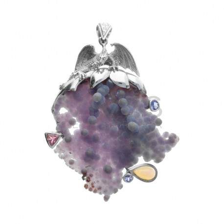 Pendant Grape Chalcedony Dragon in 925 Sterling Silver
