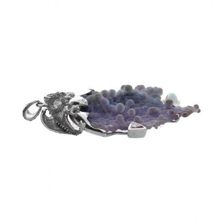 Pingente Dragão de Calcedónia Uva em Prata de Lei 925