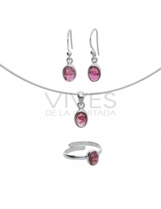 Conjunto de turmalina rosa facetada em prata de lei 925