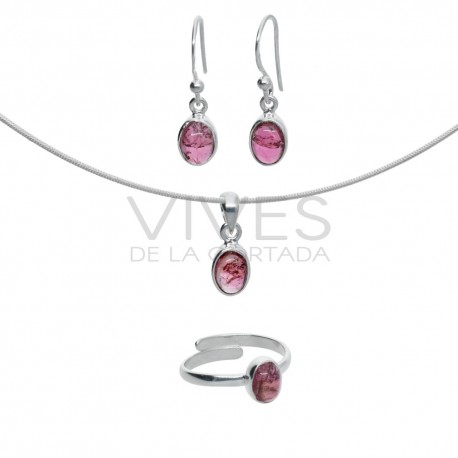 Conjunto de Turmalina Rosa Facetada en Plata de Ley 925