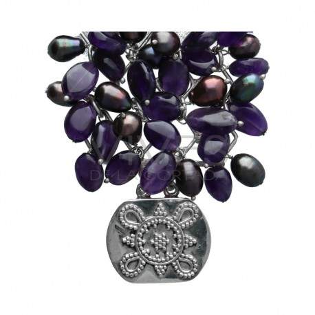 Brazalete de Amatista y Perlas de Rio Gris en Plata de ley 925