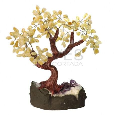 Árvore grande de citrinos com base em drusa de ametista