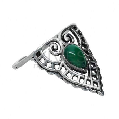 Anel prateado com mineral -A74-