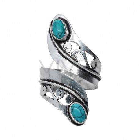 Anel prateado com mineral -A66-