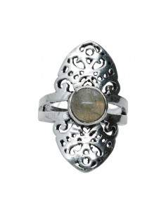 Anel prateado com mineral -A67- 2
