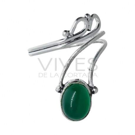 Anel prateado com mineral -A55-