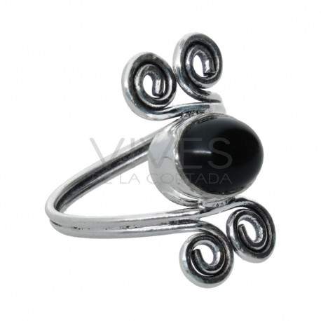 Anel prateado com mineral -A71-