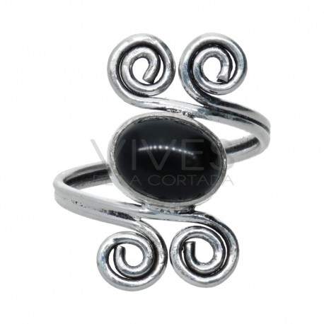 Anel prateado com mineral -A71-