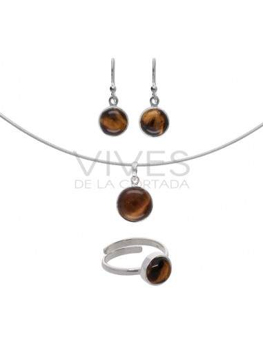 925 Sterling Silver Tiger Eye Circle Set