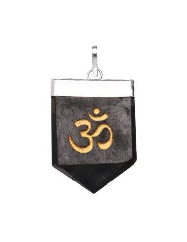 Shungite Om Pendant in Silver Plating