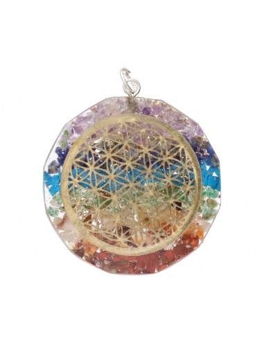 Flower of Life Chakras Resin Pendant