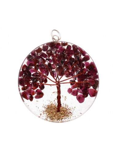 Tree of Life Garnet Resin Pendant