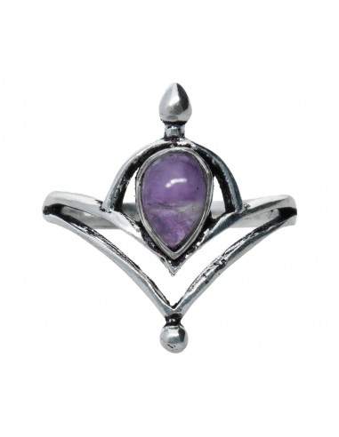 Anel prateado com Mineral -A79-