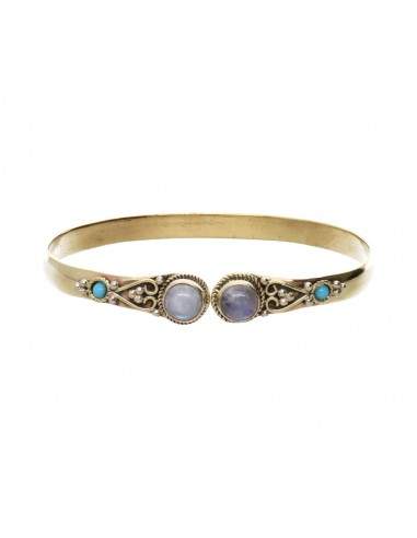 Bronze Bracelet with Double Blue...