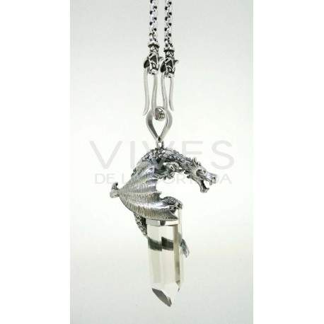 Colgante dragón. Joya vikinga en plata y cuarzo