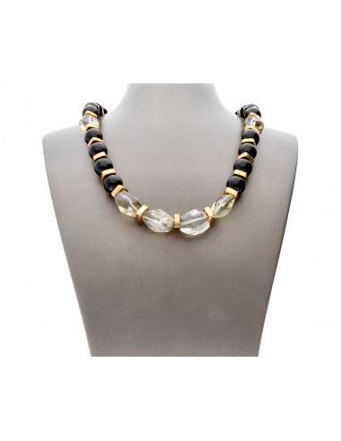 Colar de Ônix e Citrino em Prata...