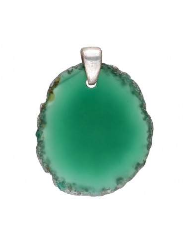 Green Dyed Agate Pendant in Silver...