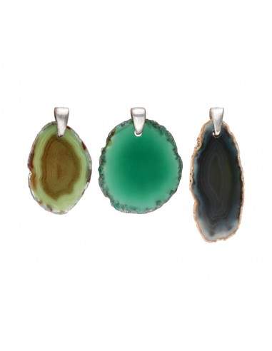 Pendentif en Agate teintée verte et...