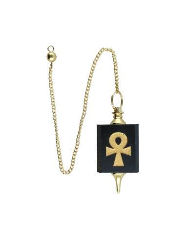 Pêndulo de jaspe preto com cruz...