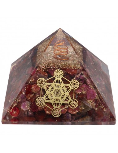 Resin Ruby Pyramid with Metatron 7x7cm