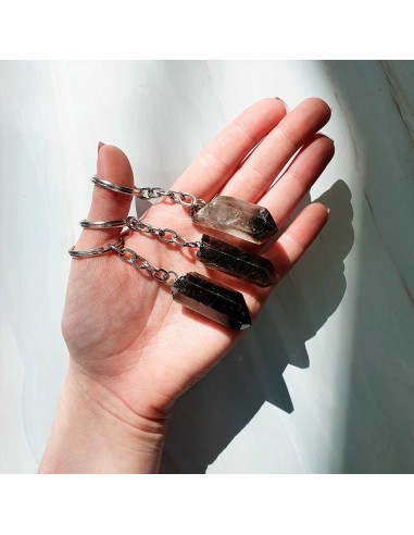 Porte-clés en quartz fumé brut