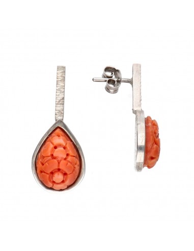 Boucles d'oreilles corail en argent...