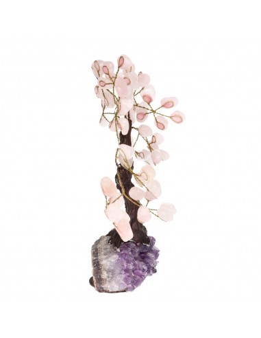 Petit arbre en quartz rose avec base...