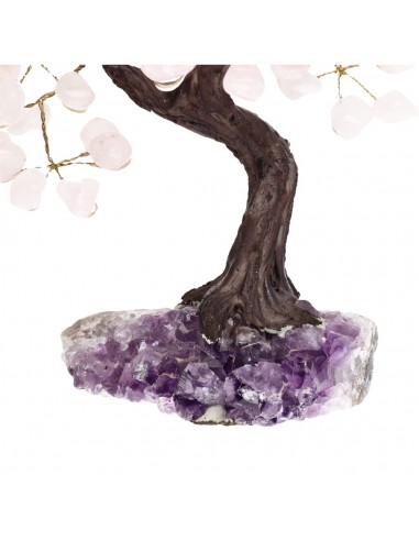 Petit arbre en quartz rose avec base...