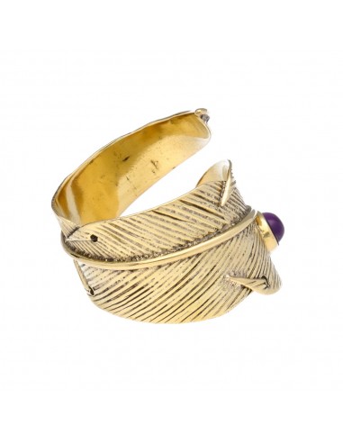 Bronze Feather Ring with Amethyst -14.2-