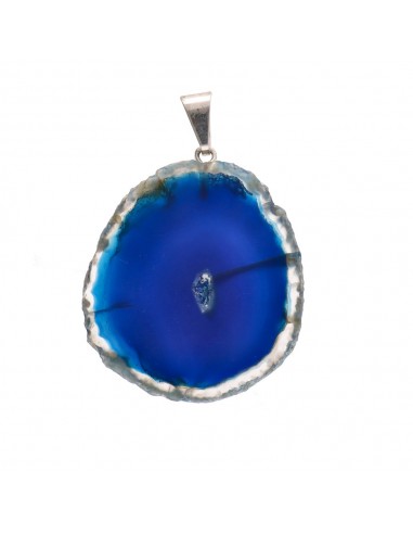 Blue Dyed Agate Pendant - Silver Plated