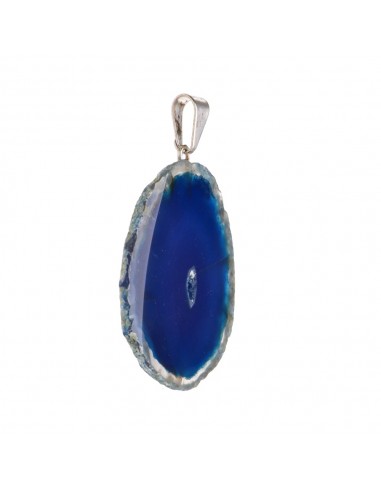 Blue Dyed Agate Pendant - Silver Plated