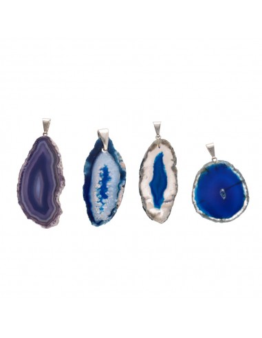 Blue Dyed Agate Pendant - Silver Plated