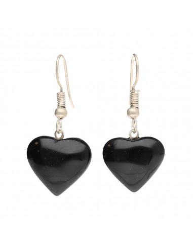 Silver Plated Obsidian Heart Earrings