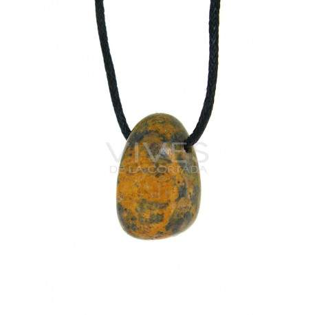 Pendente de jaspe leopardo perfurado com fio e fecho de metal