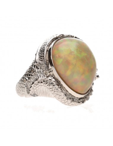 Anel Opala com Diamantes Prata de Lei...