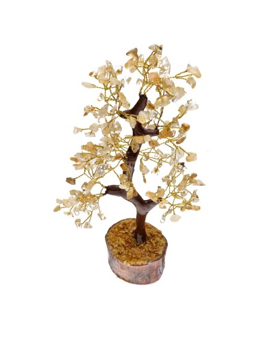 Arbre moyen en citrine avec base en bois