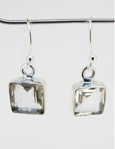 Pendientes Cuarzo Transparente Cubo Facetado 9mm - Plata de Ley 925