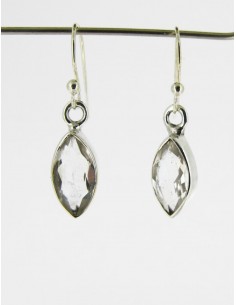 Pendientes Cuarzo Blanco Ojo Facetado 10x7mm - Plata de Ley 925