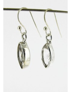 Pendientes Cuarzo Blanco Ojo Facetado 10x7mm - Plata de Ley 925 2