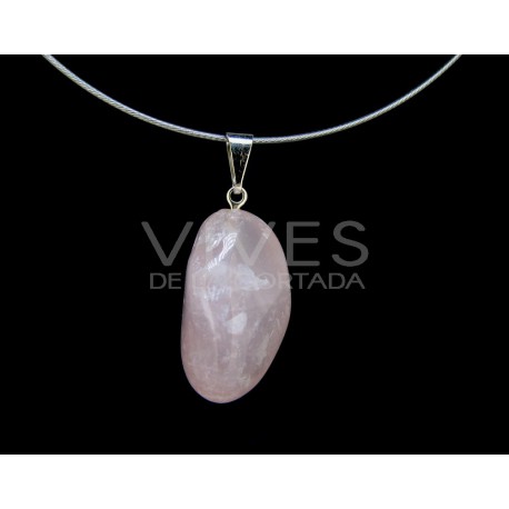 Pingente de quartzo rosa com banho de ródio