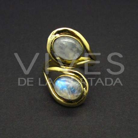 Anillo Ajustable de Bronce con Piedra Luna -5-